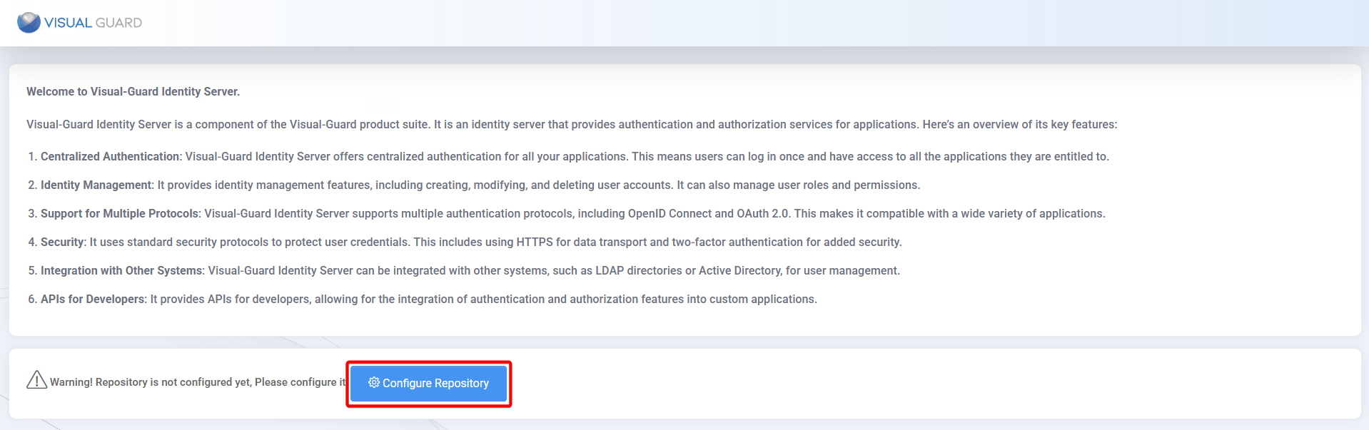Repository configuration – Visual Guard