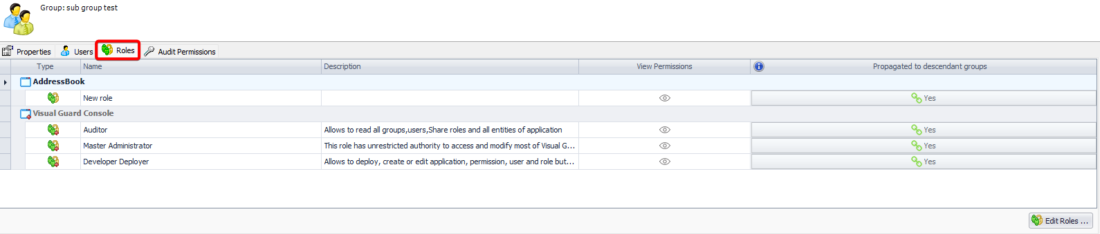 Edit the Roles Granted to a Group – Visual Guard