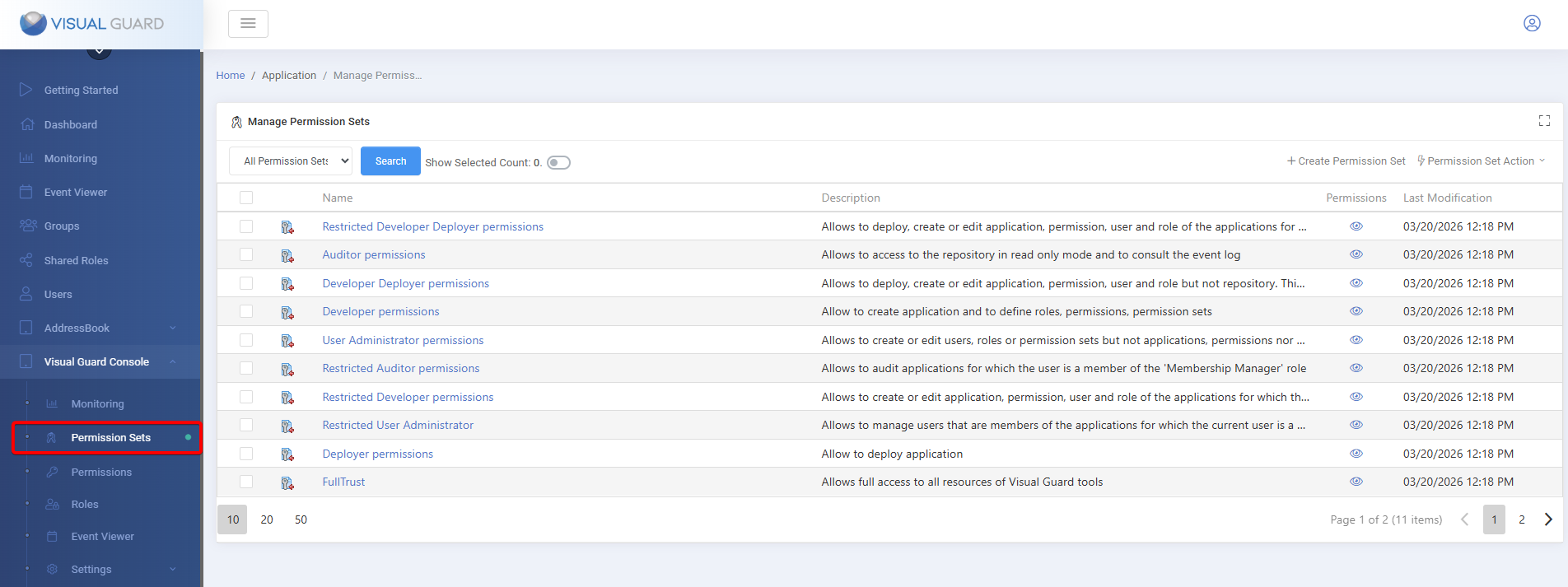 Permission sets – Visual Guard