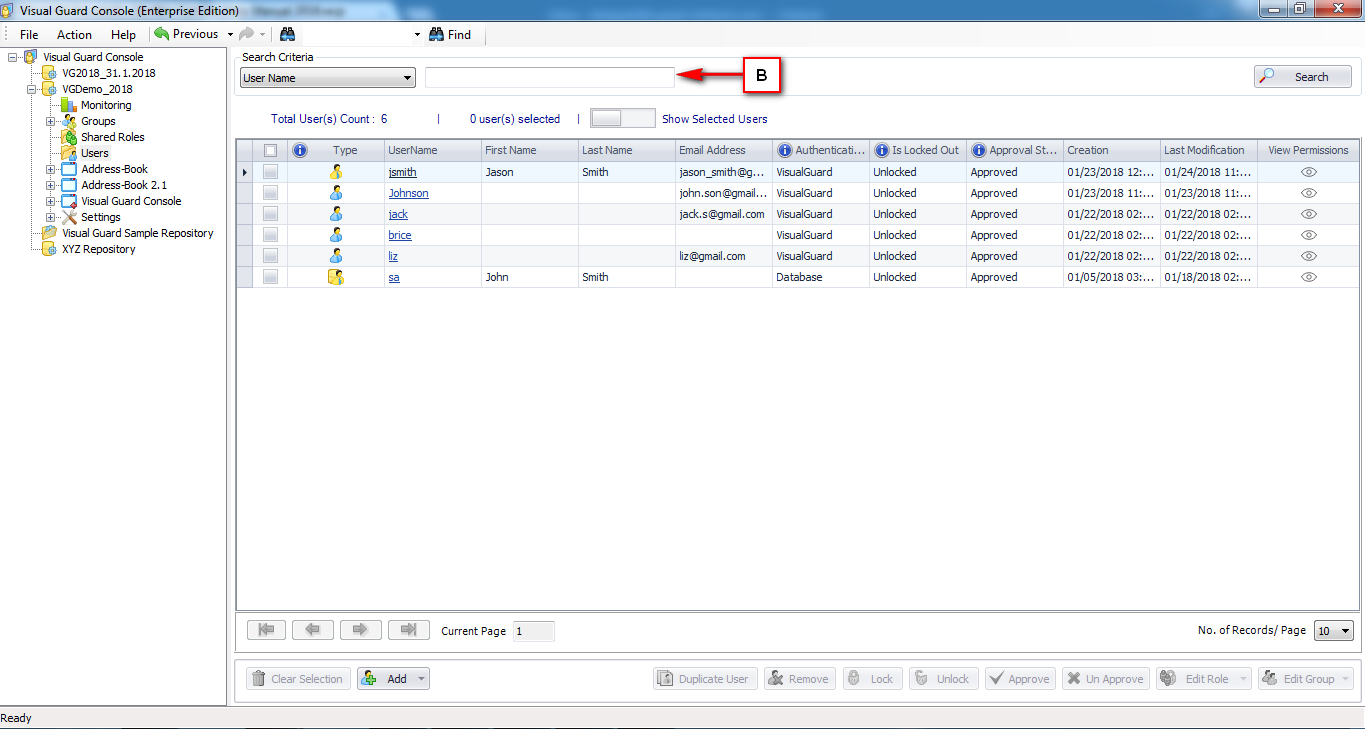 Search and Select Users - Visual-Guard