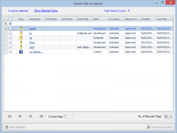 View & edit granted user list – Visual Guard