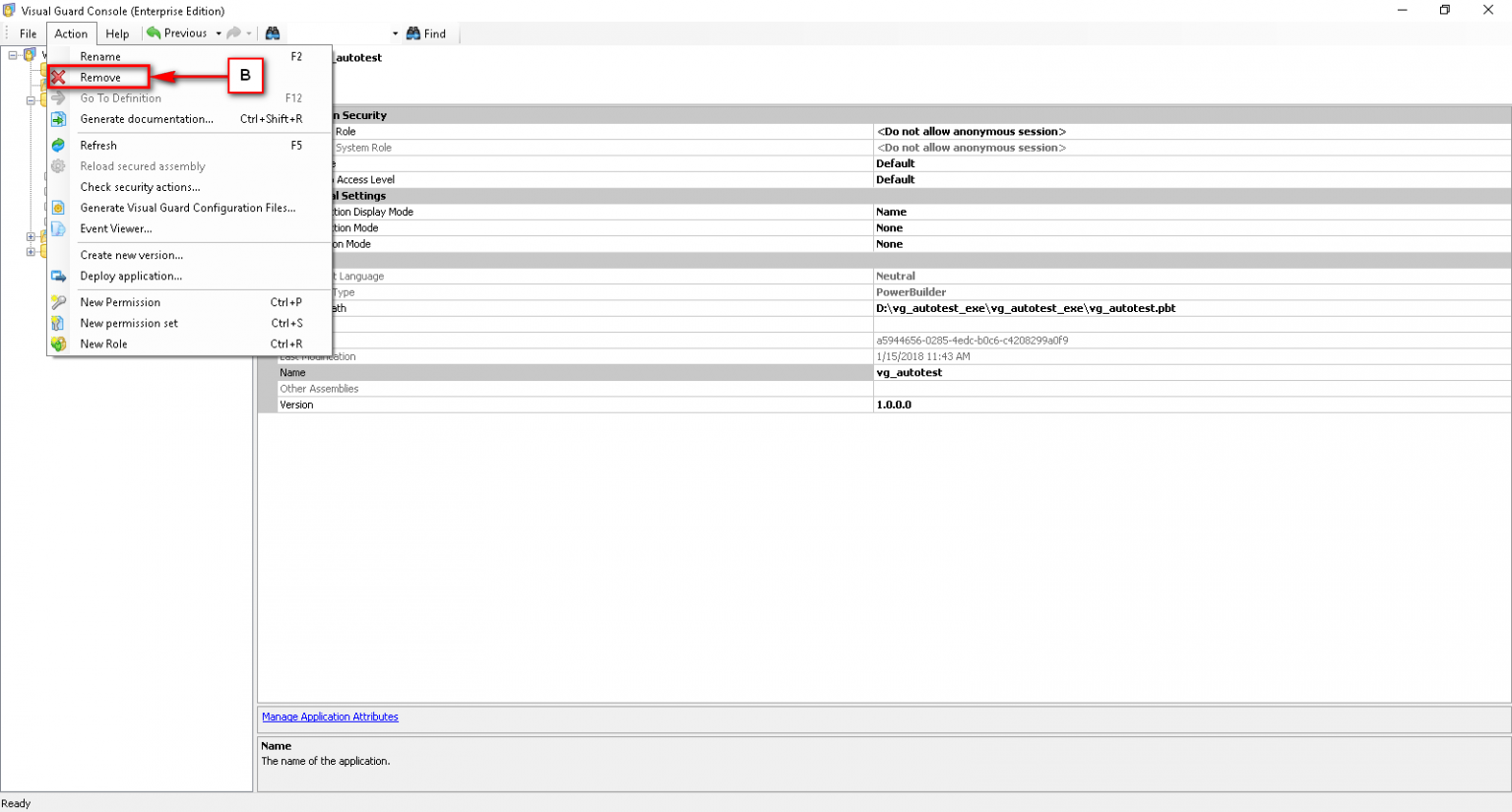 Remove an Application – Visual Guard