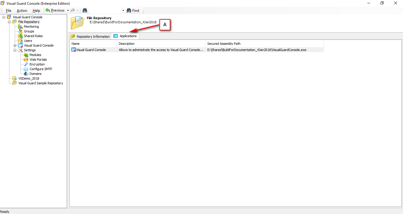 View Applications details – Visual Guard