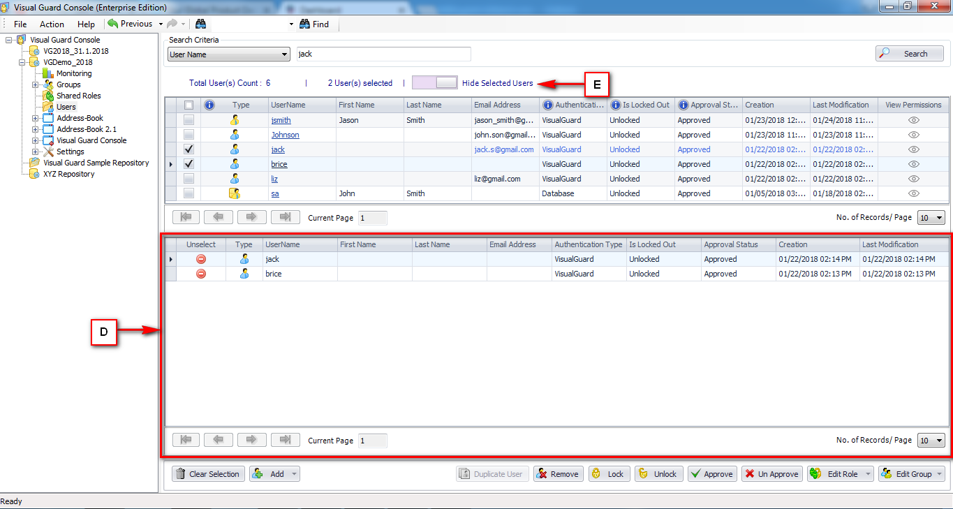 Select Users – Visual Guard