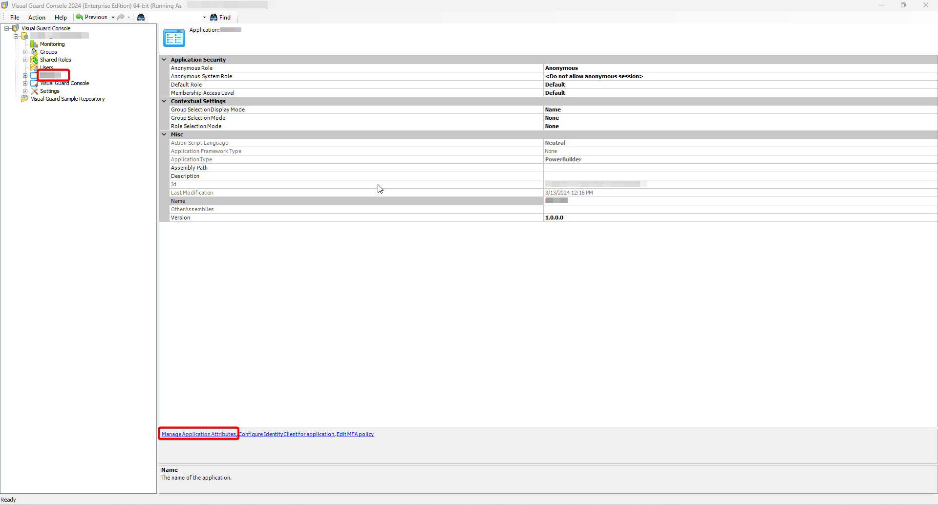 Application Attribute – Visual Guard