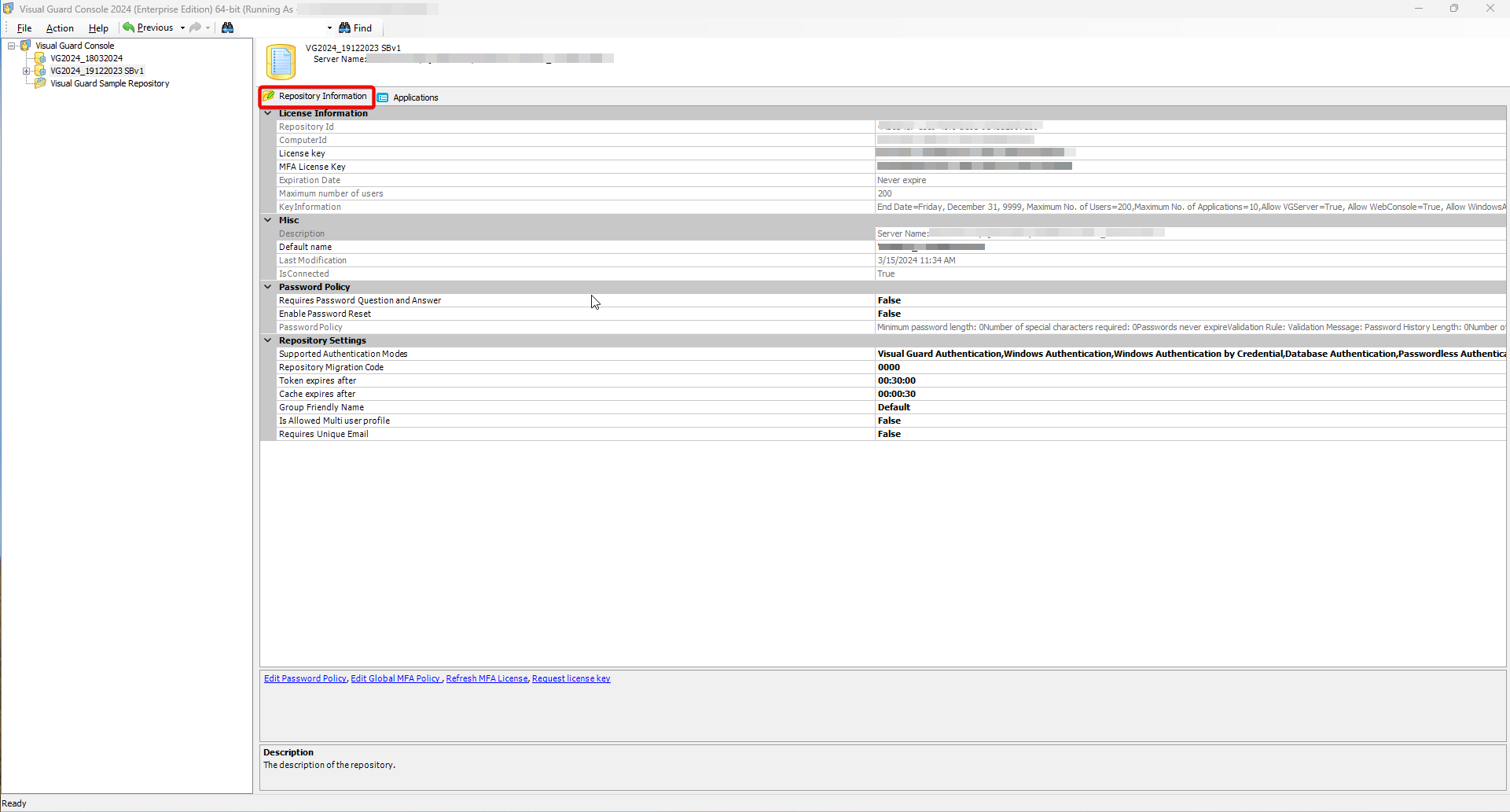 View Repository Information – Visual Guard