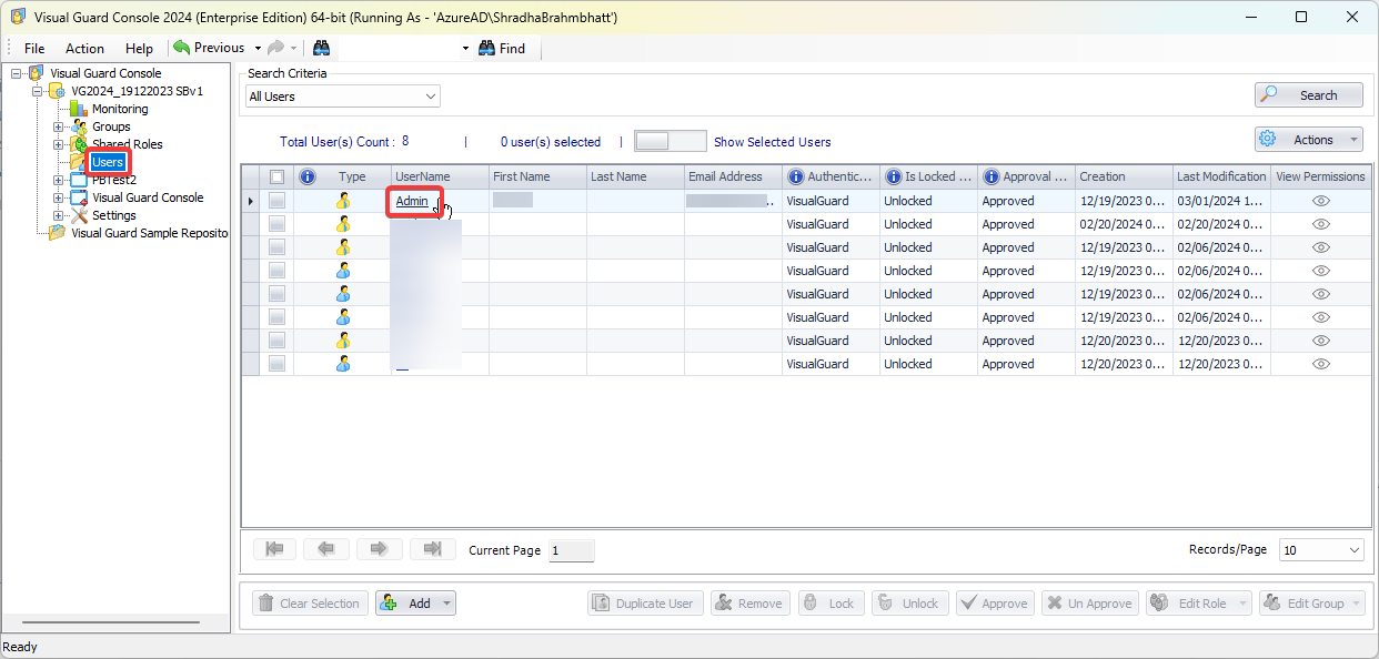 Edit User – Visual Guard