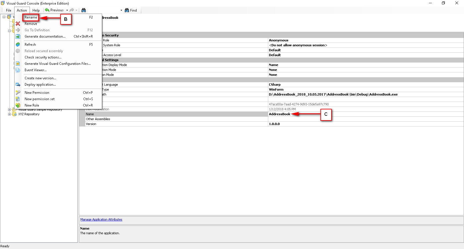 Rename an Application – Visual Guard